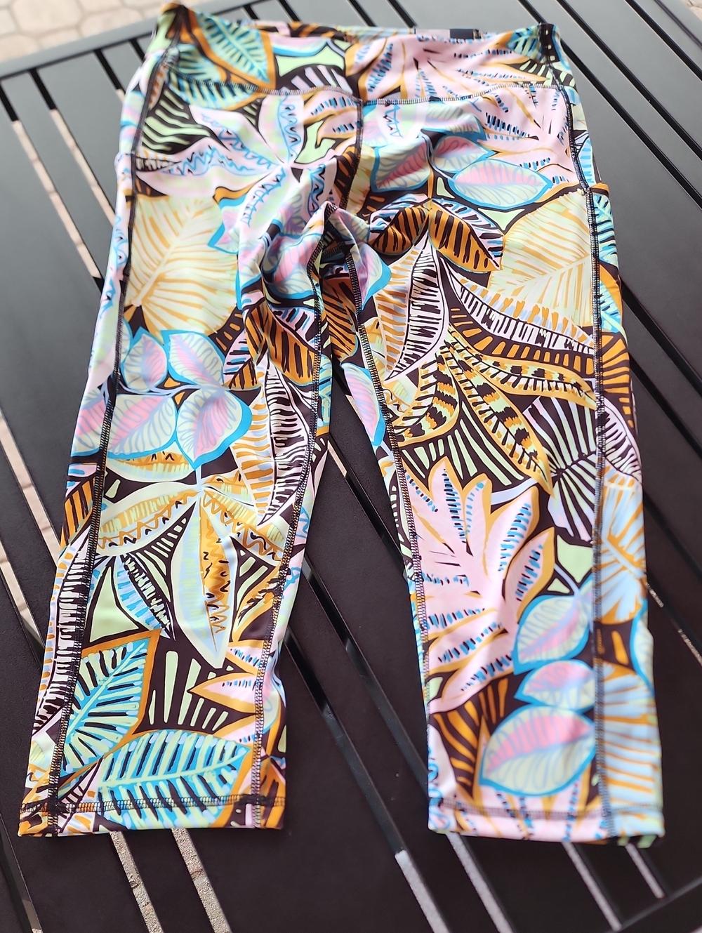tek gear Woman's Tropical Leaf Active Capris - Pink, Blue & Yellow